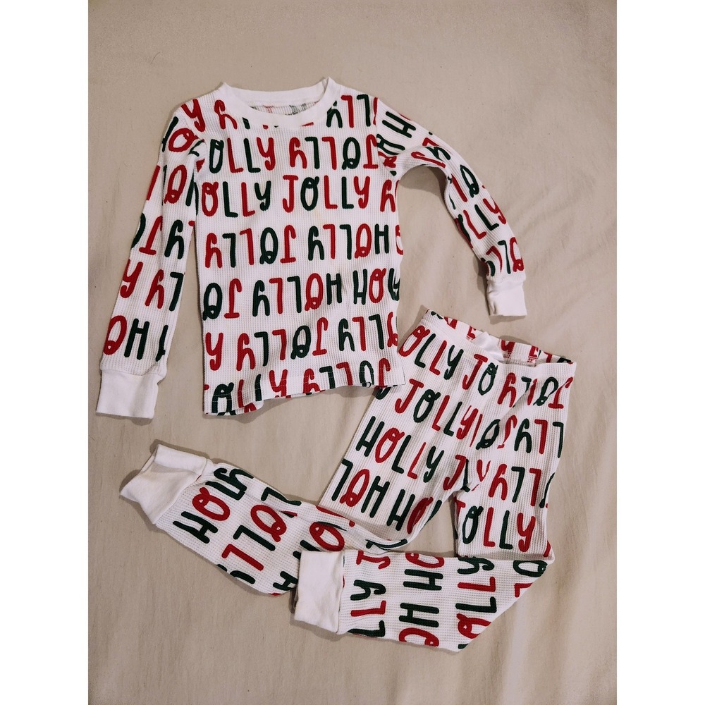 Carters Toddler 3T Holly Jolly Christmas Thermal Pajama Set Red Green White 2PC